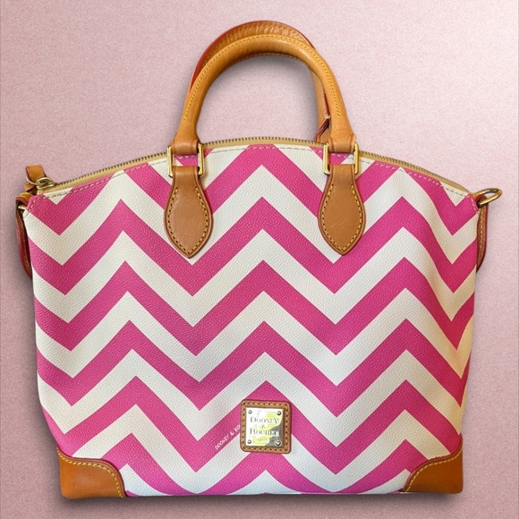 Authentic Dooney & Bourke Pink White Chevron Satchel Tote Strap Barbie Girly Y2K - Picture 2 of 16